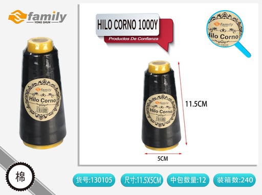 [130105] Hilo de corno pequeño negro 1000 yds - Kit de costura y accesorios