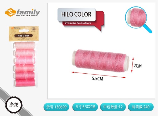 [130699] Hilo colorido en degradado rosa 6PCS - Accesorios de costura