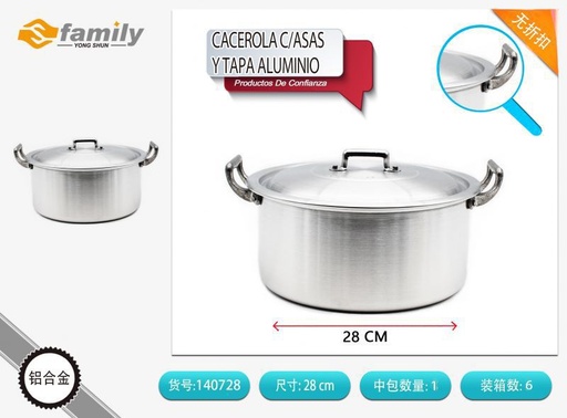 [317140728] Cacerola de aluminio con asas y tapa 28 cm - Utensilios de cocina y casseroles