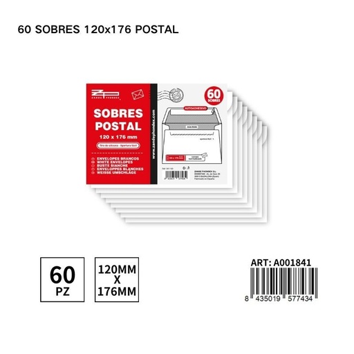[A001841] Sobres postales 120x176 pack 60 - Material de oficina