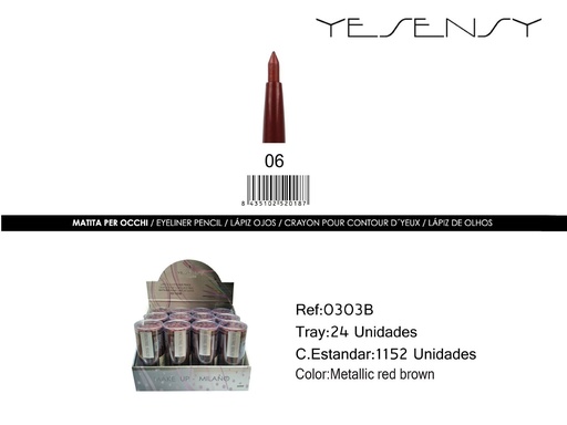 [0303B-006] Lápiz automático con sacapuntas - 24 unidades - Color rojo metálico - Maquillaje y cosméticos