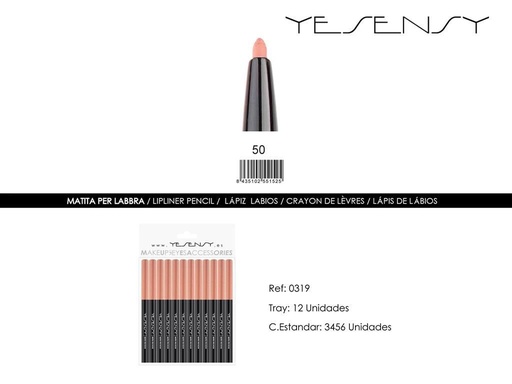 [0319-50] Lápiz de ojos/labios - 12 unidades - Color marrón claro - Maquillaje y cosméticos