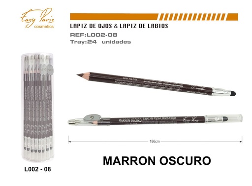 [L002-08] Lápiz con sacapuntas y difumino marrón oscuro 24/u para maquillaje