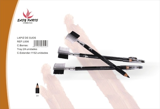 [L006-01] Lápiz de madera con peine y sacapuntas negro (288 uds) - Material de belleza y maquillaje