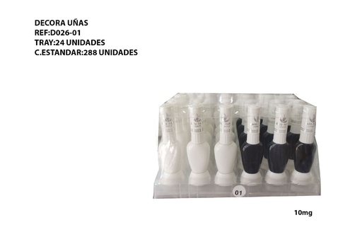 [D026-001] DECORA UÑAS BLANCO Y NEGRO 24/U - Decoraciones para uñas