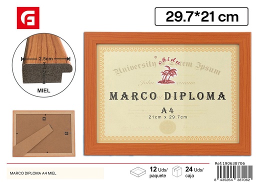 [190638706] Marco para diploma A4 miel DM-876 - Marcos de fotos