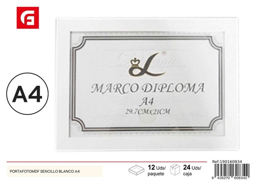 [190160834] Portafoto MDF sencillo blanco A4 - Marcos de fotos para diplomas