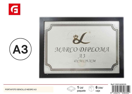 [190160835] Portafoto sencillo negro A3 - Marco de fotos para diplomas