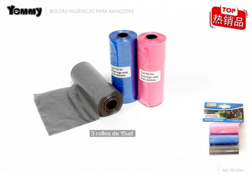 [YM0281] Bolsa de excrementos para mascotas color sólido 3 x 15 - Accesorios para mascotas