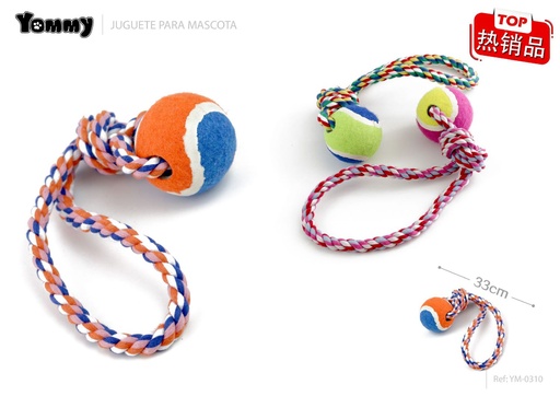 [YM0310] Juguete nudo de cuerda de algodón y pelota roja 33 cm - Juguetes para mascotas