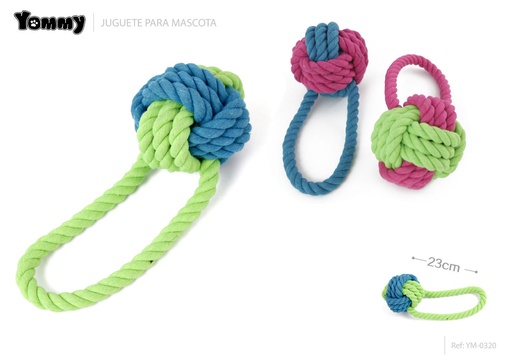 [YM0320] Juguete bola nudo 23 cm - Juguete de cuerda para mascotas
