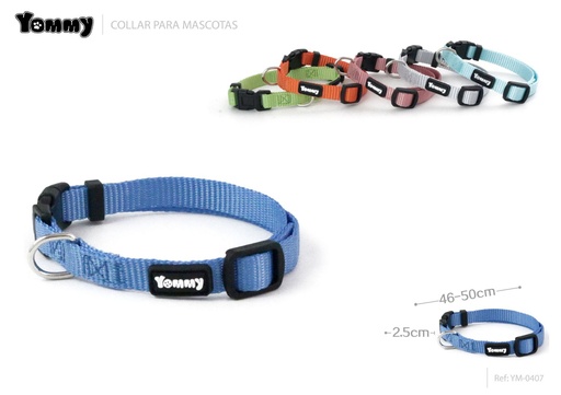 [YM0407] Collar de nylon liso para mascotas 2.5*46-50CM - Accesorios para mascotas