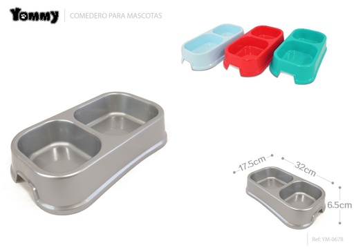 [YM0678] Comedero doble para perros de plástico grande 32x17.5x6.5cm - Accesorios para mascotas