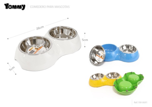 [YM0691] Comederos de acero inoxidable para perros dobles 26x15x5 cm - Accesorios para mascotas