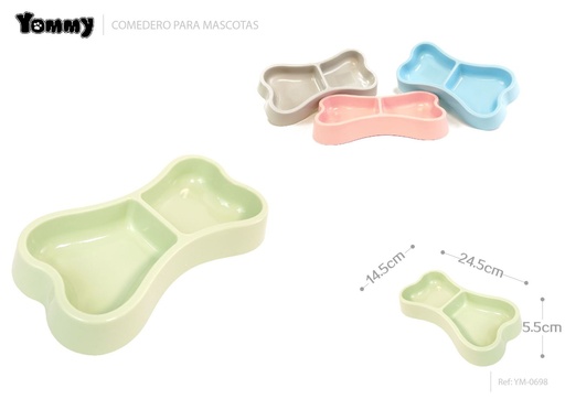 [YM0698] Comedero doble de plástico 24.5*13*3.5 cm - Accesorios para mascotas