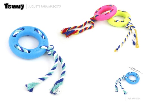 [YM0994] Aro de caucho con cuerda 9.5CM - Juguetes para mascotas 