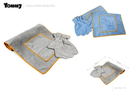 [YM1774] Toalla para mascotas 35x78 cm + guantes - Artículos para mascotas