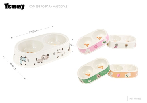 [YM2531] Comedero de PVC doble 23.5*13.5*5 cm - Comedero para mascotas