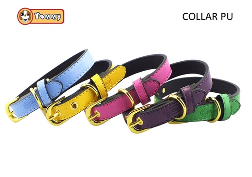 [YM2607] Collar de PU de un solo color con botón dorado 1.0*30 cm - Collares para mascotas