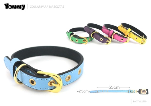 [YM2610] Collar PU con detalle dorado 2.5x55 cm - Accesorios para mascotas