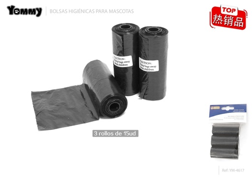 [YM4617] Bolsas grandes para desechos negras 3x15 uds - Accesorios para mascotas