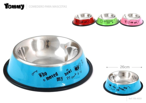 [YM4959] Cuenco de acero inoxidable multicolor 26cm para mascotas y comederos