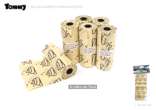 [YM7524] Bolsas de excremento decoradas 6*15 amarillas - Productos para mascotas