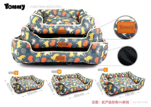[YM7779B] Cuna de Perro de Lino Impreso 3 piezas Gris - Accesorios para Mascotas