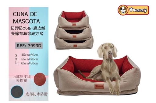 [YM7993D] Cuna de perro anti mancha 3 piezas crema y rojo - Accesorios para mascotas y confort canino