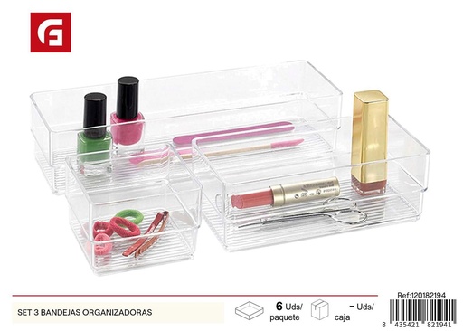 [120182194] Set de 3 bandejas organizadoras - Contenedores de almacenamiento de maquillaje