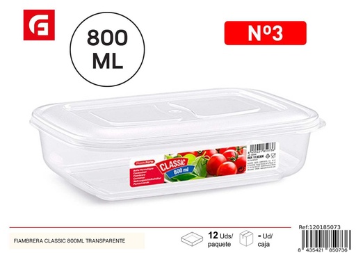 [A002717] Fiambrera clásica transparente 800ml para almacenamiento de alimentos