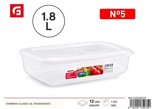 [A002719] Fiambrera clásica 1.8L transparente para almacenamiento de alimentos