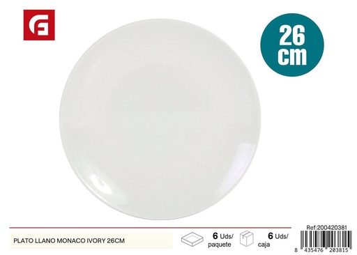 [200420381] Plato llano Monaco ivory 26CM - Vajilla de cerámica