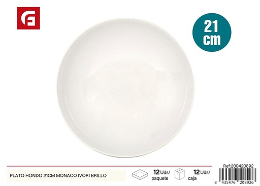 [200420892] Plato Hondo 21cm Monaco Ivori Brillo - Vajilla de cerámica