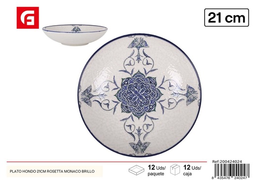 [200424024] Plato hondo de cerámica 21 cm Rosetta Monaco Brillo - Vajilla