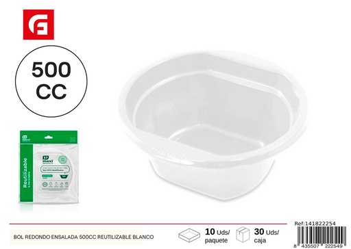 [141822254] Bol redondo para ensalada blanco (500 ml - reutilizable) - Utensilios desechables