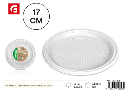 [114222257] Plato llano redondo blanco reutilizable Ø17 cm - Platos desechables