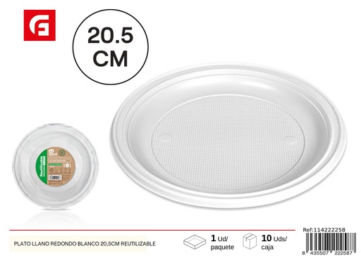 [114222258] Plato llano redondo blanco 20.5 cm reutilizable - Vajilla desechable