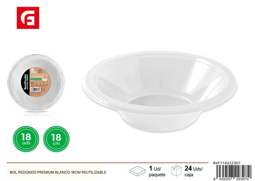 [114222307] Bol redondo premium blanco 18 cm reutilizable - Desechables