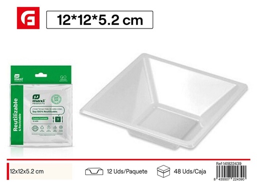 [141822439] Cuenco cuadrado blanco 12X12X5.2 cm reutilizable 12 unidades - Utensilios desechables