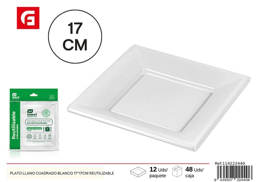 [114222440] Plato llano cuadrado blanco 17X17 cm reutilizable - Utensilios desechables