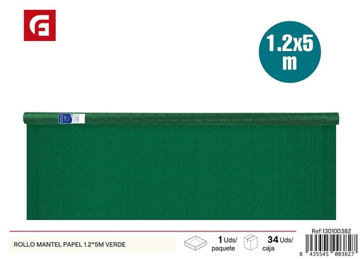 [130100382] Rollo mantel papel verde 1.2*5m - Artículos desechables