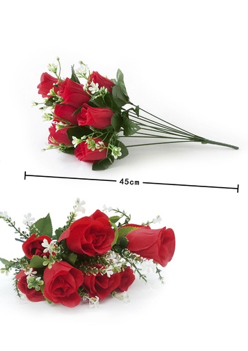 [6102005-2ROJO] Ramo artificial de rosas 9 cabezas - Flores románticas para eventos