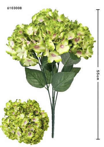 [6103008绿色] Ramo grande de hortensias artificiales (6 cabezas) - Decoración