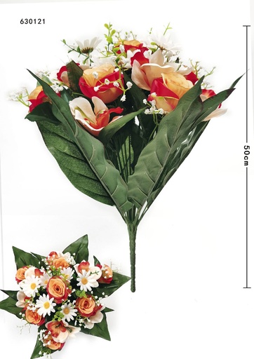 [630121ORANGE] Ramo de 18 cabezas pequeñas rosas con orquídea del C - Ramos decorativos