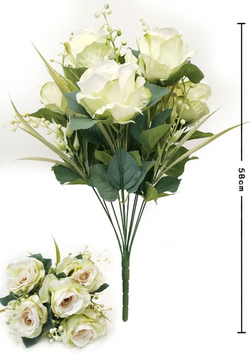 [630130CREMA] Ramo de rosas de 12 cabezas - Decoración floral decorativa