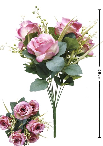 [630132PINK] Ramo de rosas de 12 cabezas - Decoración floral decorativa