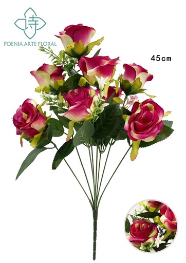 [6101050玫红点] Ramo de flores artificiales triangulares rosa 8 cabezas