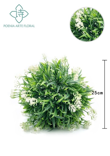 [6202008] Bola de césped artificial verde con flores blancas 27cm para decoración