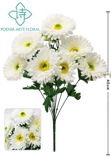 [630237-奶白8435588850365] Ramo de flores artificiales 8 cabezas - Decoración funeraria
